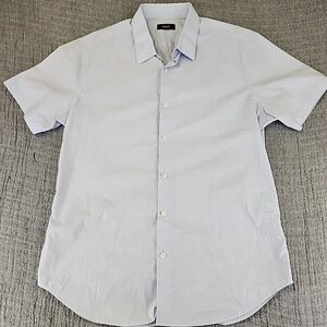 Theory Shirt Mens Size L Sylvain Helix Print Button Up Short Sleeve Blue Luxury